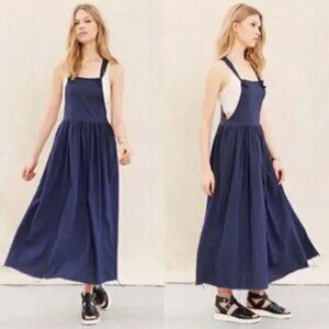 Navy linen Urban Renewal pinafore dress with adjustable straps